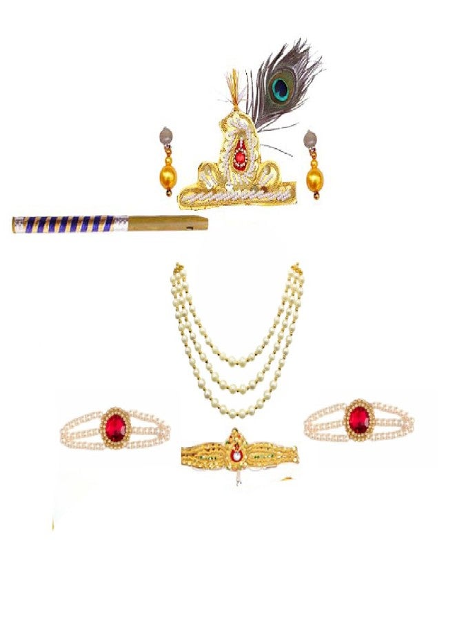 DESI ANDAAZ فستان DESI ANDAAZ Krishna للأطفال الأولاد (Dhoti، Patka، غطاء الورك، Mukut، Morpankh، Bansuri، Kamarband، Bajuband، Kundal) زي Little Krishna Ji Kanha Janmasthmi للأطفال (5-6 سنوات) (أصفر) - Image 3